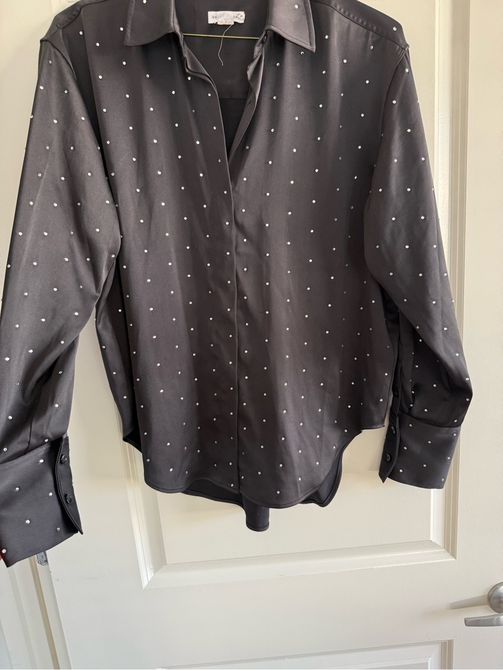 Good American Black Button-Down Shirt with Sparkling Gems
